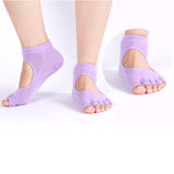 Maxbell Pair Of Half Design Non Slip Washable Comfortable Massage Barre Pilates Yoga Dance Toe Socks Purple