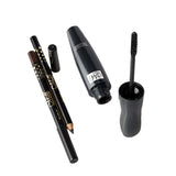 Maxbell Black Super Long Fiber Thick Mascara Eyelash Extention Makeup with 2 Colors Black Brown Eyeliner Pencils