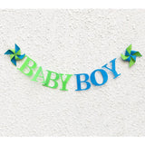 Maxbell Lovely Baby Boy Windmill Banner Newborn Baby Shower Kids Birthday Party Fabric Bunting Garland Photo Props Playroom Decor Sign