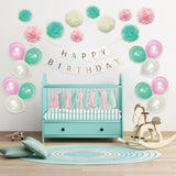 Maxbell Pack of 51 Happy Birthday Banner Set Paper PomPom Latex Balloons Paper Tassels