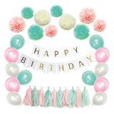 Maxbell Pack of 51 Happy Birthday Banner Set Paper PomPom Latex Balloons Paper Tassels