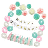 Maxbell Pack of 51 Happy Birthday Banner Set Paper PomPom Latex Balloons Paper Tassels