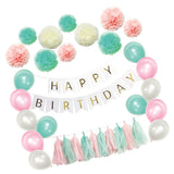 Maxbell Pack of 51 Happy Birthday Banner Set Paper PomPom Latex Balloons Paper Tassels