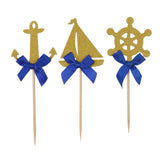 Maxbell Set of 10 Glitter Boat Anchor Rudder Cake Topper w/ Bow Home Party Cake Decor