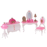 Maxbell Dollhouse Furniture Dressing Table Chairs Cabinet Set for 1/6 Barbie Doll