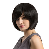 Maxbell 12 Inch Fashion Women Short Real Human Hair Wig with Bang Natural Straight Bob for Daily Party Cosplay Black