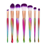 Maxbell 7pcs Rainbow Mermaid Makeup Brushes Set Cosmetic Concealer Blending Highlighter Eyeliner Contour Brush Kit Purple Hair