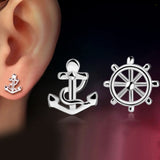 Maxbell 1 Pair New Fashion Silver Alloy Anchor Rudder Earrings Ear Studs Accessory