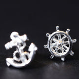 Maxbell 1 Pair New Fashion Silver Alloy Anchor Rudder Earrings Ear Studs Accessory