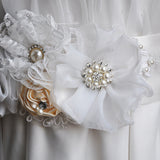 Maxbell Wedding Bridal Dress Belt Diamante Rhinestone Pearl Flower Sash Belt Decoration