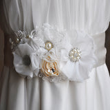 Maxbell Wedding Bridal Dress Belt Diamante Rhinestone Pearl Flower Sash Belt Decoration