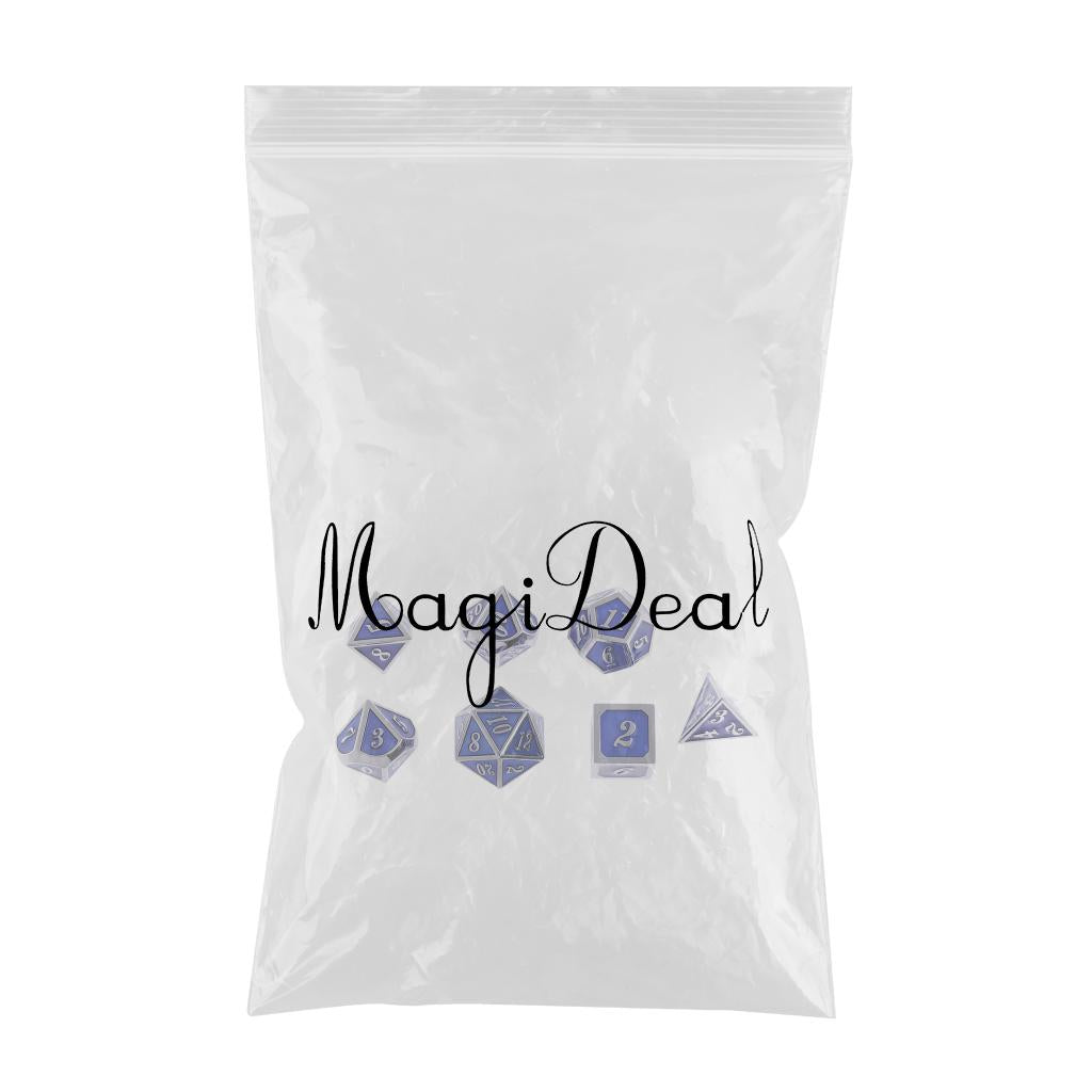 Maxbell Alloy Polyhedral Dice d4 d6 d8 d10 d12 d20 for MTG TRPG DND Silver Dark Blue