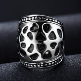 Maxbell Fashion Hollow Out Retro Punk Finger Wide Ring 316L Steel Color Jewelry US 9