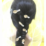 Maxbell 6 PCS Bridal Hair Pin Leaf Rhinestone Faux Pearl Handmade Headdress Jewelry