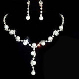 Maxbell Bridal Wedding Jewelry Crystal Rhinestone Faux Pearl Necklace Earring Set