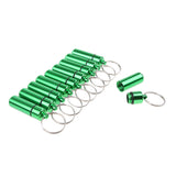 Maxbell 10pcs Aluminum Alloy Waterproof Pill Case Holder Keychains Key Ring Green