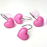 Maxbell 12 Piece Resin Heart-shaped Shower Curtain Hook Hanger Holder Rose Red