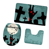 Maxbell Non-Slip Halloween Print Bathroom Pedestal Lid Mat Toilet Floor Rug Set  4