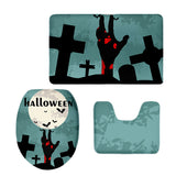 Maxbell Non-Slip Halloween Print Bathroom Pedestal Lid Mat Toilet Floor Rug Set  4