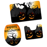 Maxbell Non-Slip Halloween Print Bathroom Pedestal Lid Mat Toilet Floor Rug Set  1