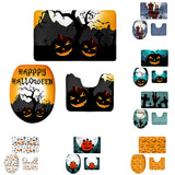 Maxbell Non-Slip Halloween Print Bathroom Pedestal Lid Mat Toilet Floor Rug Set  1