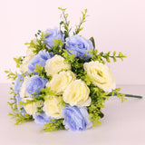 Maxbell 18 Flowers Two Colors Rose Bouquet - Artificial Flora Light Blue and white