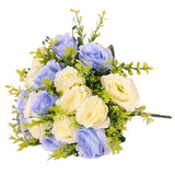 Maxbell 18 Flowers Two Colors Rose Bouquet - Artificial Flora Light Blue and white