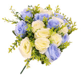 Maxbell 18 Flowers Two Colors Rose Bouquet - Artificial Flora Light Blue and white