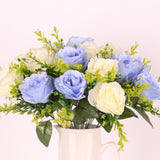 Maxbell 18 Flowers Two Colors Rose Bouquet - Artificial Flora Light Blue and white