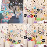 Maxbell 12pcs Digital Birthday Anniversary Celebration Hanging Swirls Party Decor 60