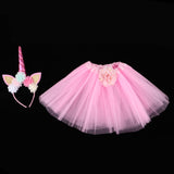 Maxbell 2 Pieces Girls Tutu Skirt Dress Unicorn Flower Headband Set Light Pink