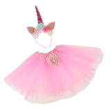 Maxbell 2 Pieces Girls Tutu Skirt Dress Unicorn Flower Headband Set Light Pink