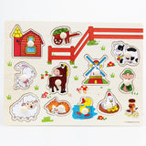 Maxbell Wooden Farm Animal Shaped Peg Puzzle Baby Toldder Preschool Kids Toy