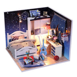 Maxbell Dollhouse Wooden Miniature Model DIY Kit With Light Blue