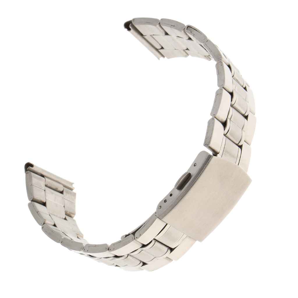 Maxbell Men Watch Band Solid Stainless Steel Strap Silver Folded Clasp 22mm