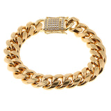 Maxbell Hip Hop Gold Plated Finished Miami Cuban Link Chain Bracelet Bangle 14mm