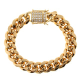 Maxbell Hip Hop Gold Plated Finished Miami Cuban Link Chain Bracelet Bangle 14mm