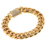 Maxbell Hip Hop Gold Plated Finished Miami Cuban Link Chain Bracelet Bangle 14mm