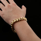 Maxbell Hip Hop Gold Plated Finished Miami Cuban Link Chain Bracelet Bangle 14mm