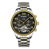 Maxbell Luxury Men Automatic Mechanical Calendar Date Chronograph Steel Watch  Black