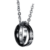 Maxbell Stainless Steel His&Hers Crystal Ring Pendant Necklace Jewelry Black