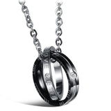 Maxbell Stainless Steel His&Hers Crystal Ring Pendant Necklace Jewelry Black