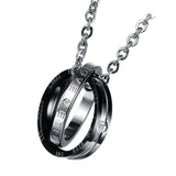 Maxbell Stainless Steel His&Hers Crystal Ring Pendant Necklace Jewelry Black