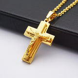 Maxbell Stainless Steel Cuban Jesus Cross  Chain Link Pendant Necklace F 39X20mm
