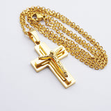 Maxbell Stainless Steel Cuban Jesus Cross  Chain Link Pendant Necklace F 39X20mm