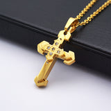 Maxbell Stainless Steel Cuban Jesus Cross  Chain Link Pendant Necklace E 36X20mm