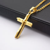 Maxbell Stainless Steel Cuban Jesus Cross  Chain Link Pendant Necklace D 38X20mm