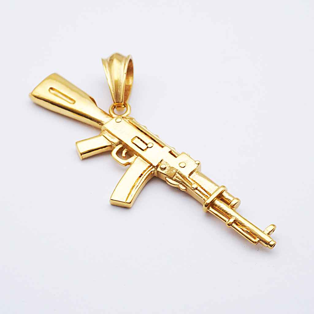 Maxbell Fake Army Rifle Machine Gun Pendant Necklace Gift Man CS Player AK47 Gold