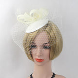 Maxbell Bridal Fascinator Hairclip Headpiece Veil Feather Hairpins Hat Beige