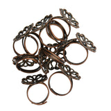 Maxbell 10 Pcs Vintage Adjustable Brass Blank Filigree Flower Ring Base Copper